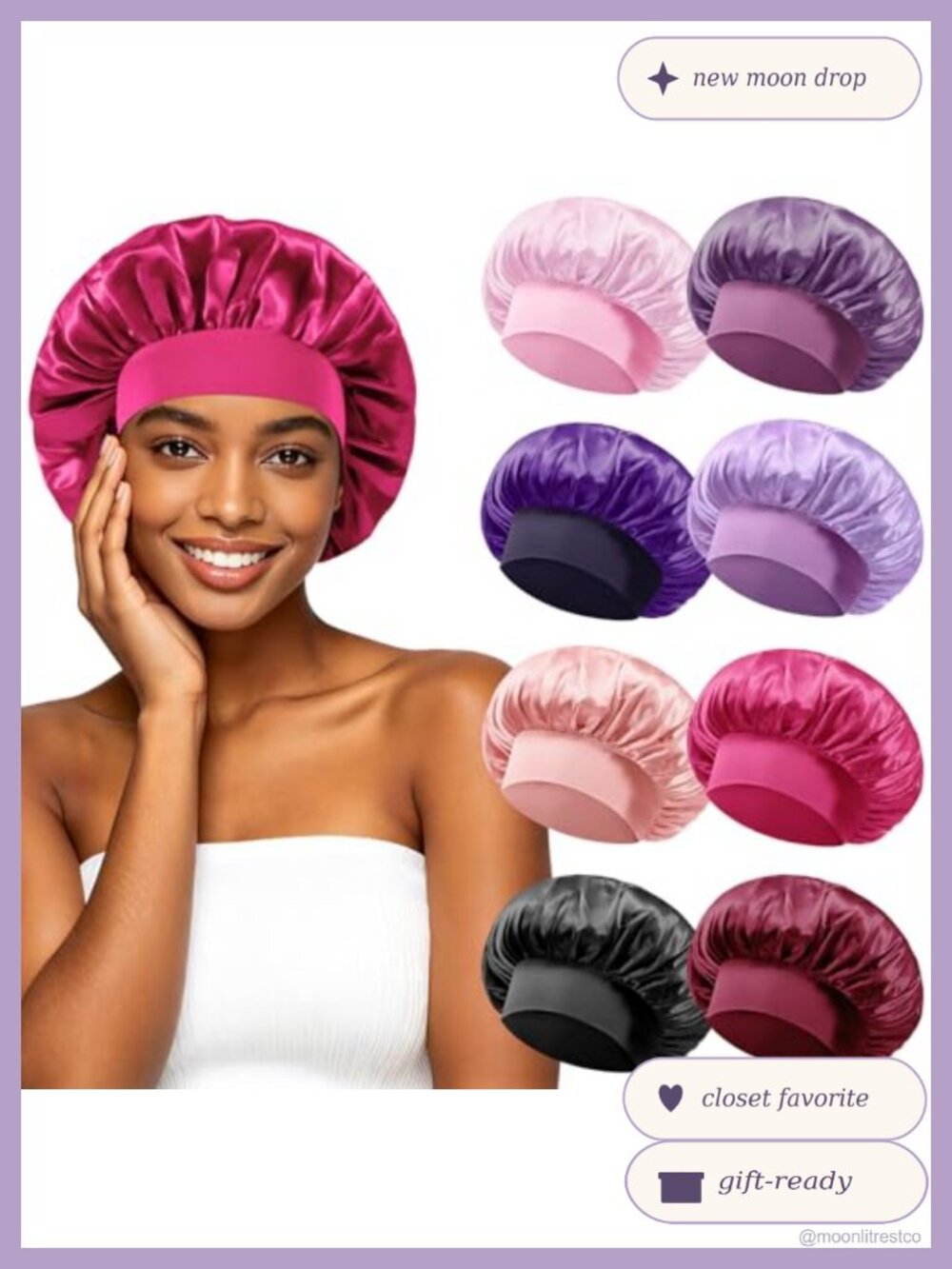Satin Sleep Bonnets Set of 8 Wide Band Hair Caps for Sleeping